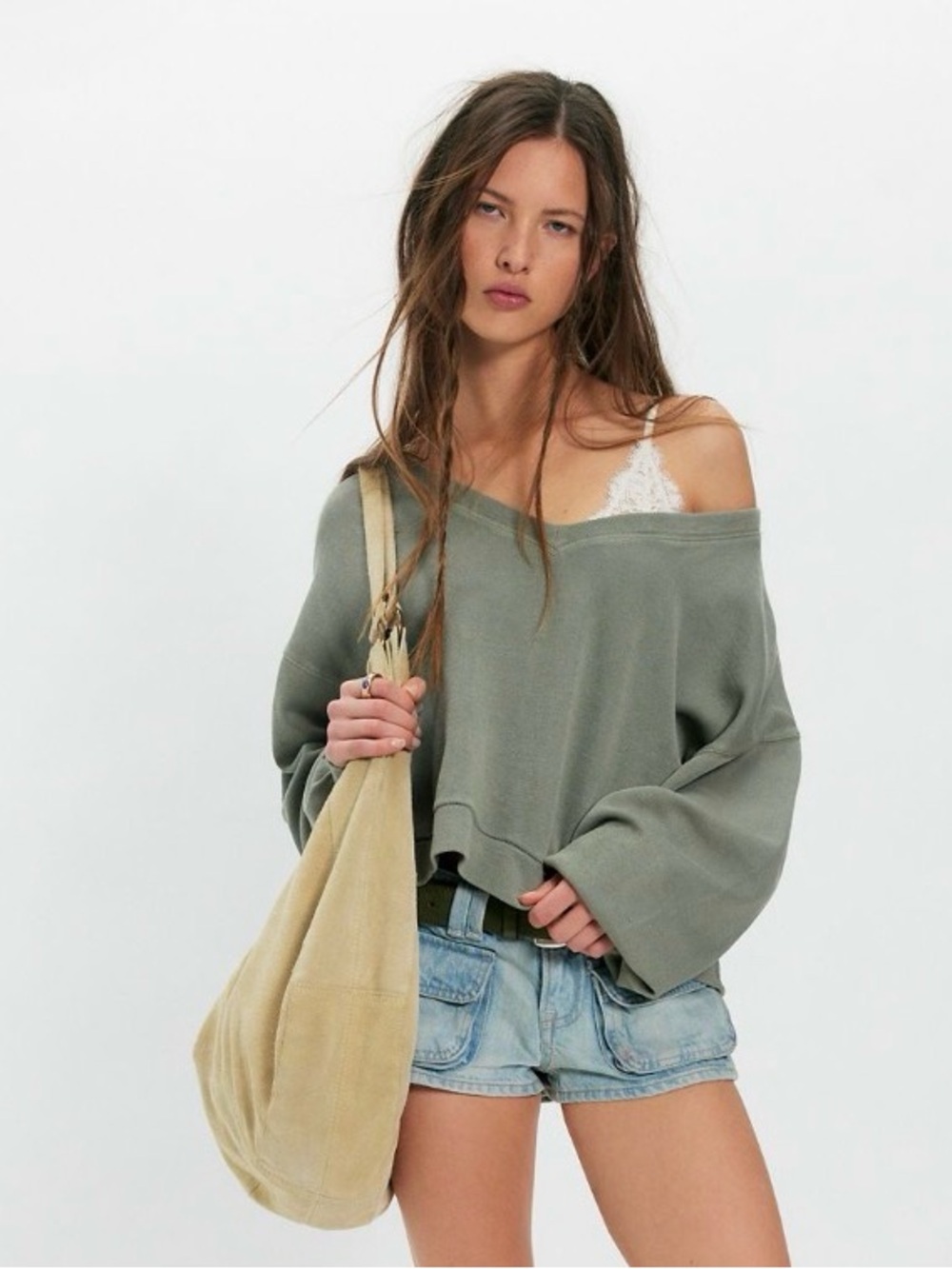 Free People We The Free Comfort Zone V-Neck Pullover. NWT. Vintage basil